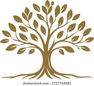Árbol de oro estilizado con la Ilustración vectorial de las raíces de la extensión