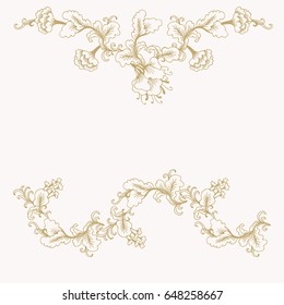 Stylized golden vector floral garland on light background