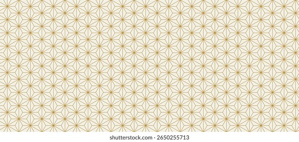Stylized gold-toned Japanese geometric flower pattern background in cartoon vector style. Template for luxury packaging, elegant branding and cultural themes