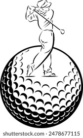 stylized golf player and golf ball.