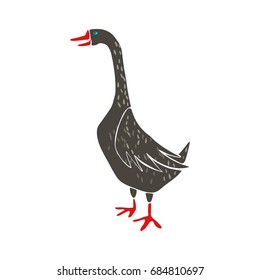 Stylized goose isolated on white. Hand drawn vector illustration.