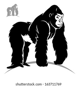 stylized gorilla. Black outlines - vector illustration