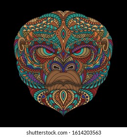 Stylized gorilla in ethnic vector black background
