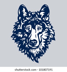 Stylized graceful gray wolf head, vector illustration