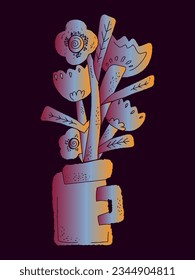 Stylized gradient bouquet in a vase. Linocut style illustration