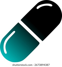 Uma pílula de cápsula estilizada e preenchida com gradiente é representada contra um fundo branco.