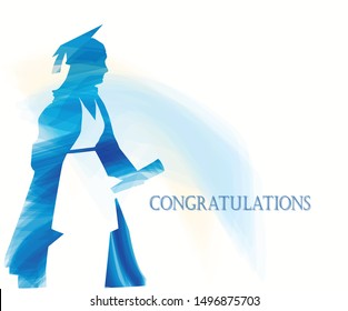 A stylized graduate silhouette with  congratuations and copyspace.