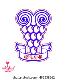Stilvolle Vektorgrafik von Weintrauben. Weinmarkensymbol am besten für Werbung und Grafikdesign. Kreative Trauben mit Weintrub, einzeln auf weiß.