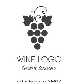 Stylized grapes logo. Wine or vine logotype icon. Brand design element for organic wine, wine list, menu, liquor store, selling alcohol, wine company. Vector illustration.