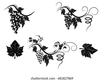 the stylized grapevine with leaves and clusters of grapes, a pattern