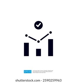 a stylized graph with bars and a line, symbolizing data analysis and performance metrics, complemented by a checkmark indicating success. Illustration icon