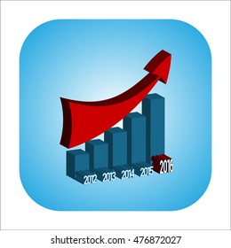 The stylized graph of increasing production or sales, profit growth rates or amount of something. Red Up arrow. Vector.