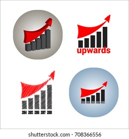 The stylized graph of increasing production or sales, profit growth rates or amount of something. Red Up arrow. Vector.