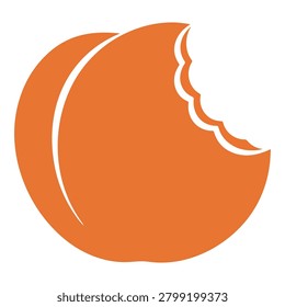A stylized graphic of a bitten orange fruit, representing a healthy snack or food item.