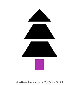 Stylized graphic of a black and purple pine tree