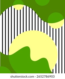 Elemento gráfico estilizado com listras verticais pretas e brancas sobrepostas por formas orgânicas arredondadas e em espiral, criando contraste fluido contra o plano de fundo linear