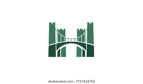 Stylized graphic of a bridge featuring castle-like towers, showcasing an elegant design. The emblem captures architectural innovation, historical essence, and modern geometric design, appealing to