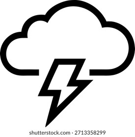A stylized graphic depicting a dark cloud with a bright yellow lightning bolt striking downwards, symbolizing a storm.