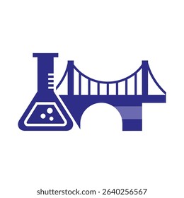 A stylized graphic depicts a beaker and a suspension bridge, symbolizing the intersection of science and engineering.