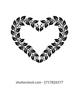 Un elemento gráfico estilizado que combina una forma de corazón con detalles orgánicos de hojas, adecuados para temas de amor y naturaleza.