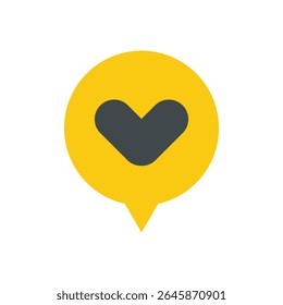 A stylized, graphic emblem dominates the composition, featuring a speech bubble rendered in a vibrant, saturated yellow. 