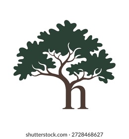 Stylized graphic emblem of a robust tree with a lowercase 'h' ingeniously forming its trunk, representing natural growth, environmental connection, and strong foundational identity for design projects
