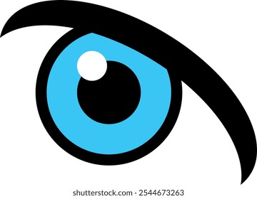 Gráfico estilizado de un ojo con un iris azul, pupila negra y punto de reflexión blanco, ideal para temas de visión o diseño.