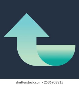 A stylized graphic featuring an upward arrow and a curved shape, suggesting movement or growth.