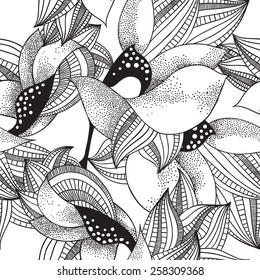 Stylized graphic flowers - vector seamless pattern