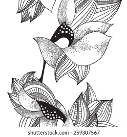 Stylized graphic flowers - vector seamless pattern