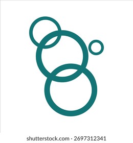 Stylized graphic of four overlapping teal-colored circles on white background Represents connection bubbles abstract geometry Ideal for logo or web design element Vector illustration