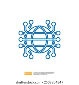 A stylized graphic of a globe surrounded by circuit lines, symbolizing the connection between technology and the global network.