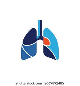 Stylized graphic of human lungs, featuring blue and orange colors, isolated on a white background.