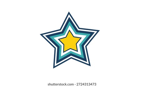 Ein stilisiertes Grafiksymbol mit konzentrischen Sternen in Gelb, Gelb und Blau, umrissen mit Weiß. Einzeln auf weißem Hintergrund.