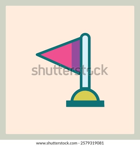 Stylized graphic icon of a red flag on a pole with teal outlines and a yellow base