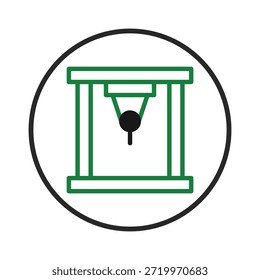 Uma ilustração gráfica estilizada apresenta um pêndulo dentro de um quadro, renderizado com linhas verdes nítidas contra um pano de fundo branco limpo. Dentro de um círculo preto, sugere medição de precisão,