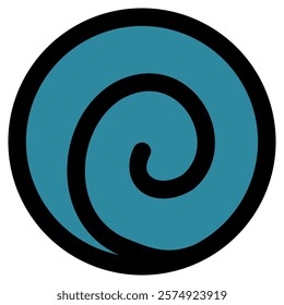 A stylized graphic illustration featuring a blue swirl with a thick black outline in a circular shape, the design is abstract and simple. Naruto symbol