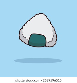 Stylized graphic illustration of a Japanese onigiri, a triangle-shaped rice ball often filled with various ingredients. 