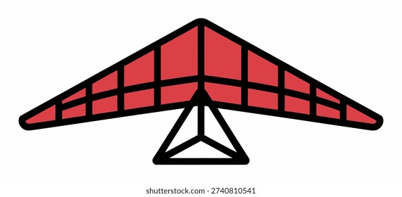 A stylized graphic illustration of a red hang glider with bold black outlines, representing extreme sports, adventure, and aerial recreation.