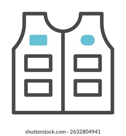 Stylized graphic illustration of a safety vest with pockets in a minimalist design