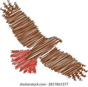 A stylized graphic illustration of a soaring eagle created with a scribbled pencil texture effect on a white background.