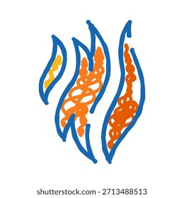 Stylized graphic illustration of three flames outlined in blue with vibrant orange and yellow internal patterns, symbolizing energy, warmth, and intense heat