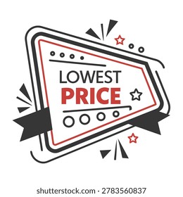 A stylized graphic label emphasizing the lowest price with bold typography and dynamic design elements.