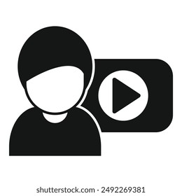 A stylized graphic of a person with a video play button, representing digital content creation