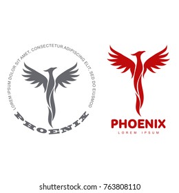 Stylized graphic phoenix bird logo templates. Collection of creative phoenix bird logotype templates, growth, development, power concept. Vector illustration isolated on white background.