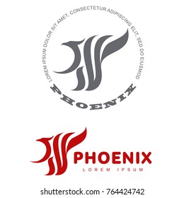 Stylized graphic phoenix bird logo templates. Collection of creative phoenix bird logotype templates, growth, development, power concept. Vector illustration isolated on white background.