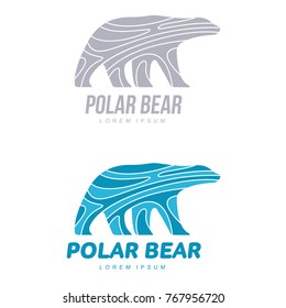 Stylized graphic polar bear logo templates. Collection of creative polar bear logotype templates, growth, development, power concept. Vector illustration isolated on white background.