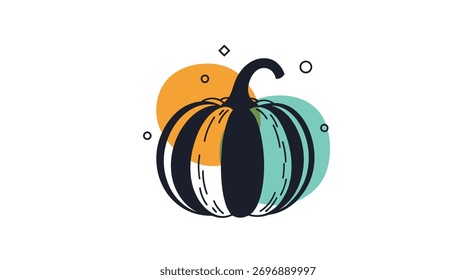Stylized graphic of a pumpkin with abstract colorful circles and highlights.