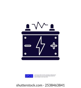 A stylized graphic representation of a battery, featuring a lightning bolt symbol and wave lines, indicating energy storage and electrical power.