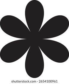 A stylized, graphic representation of a black flower with six petals. The petals are outlined in a thin blue line, creating a bold, minimalist design against a white background.